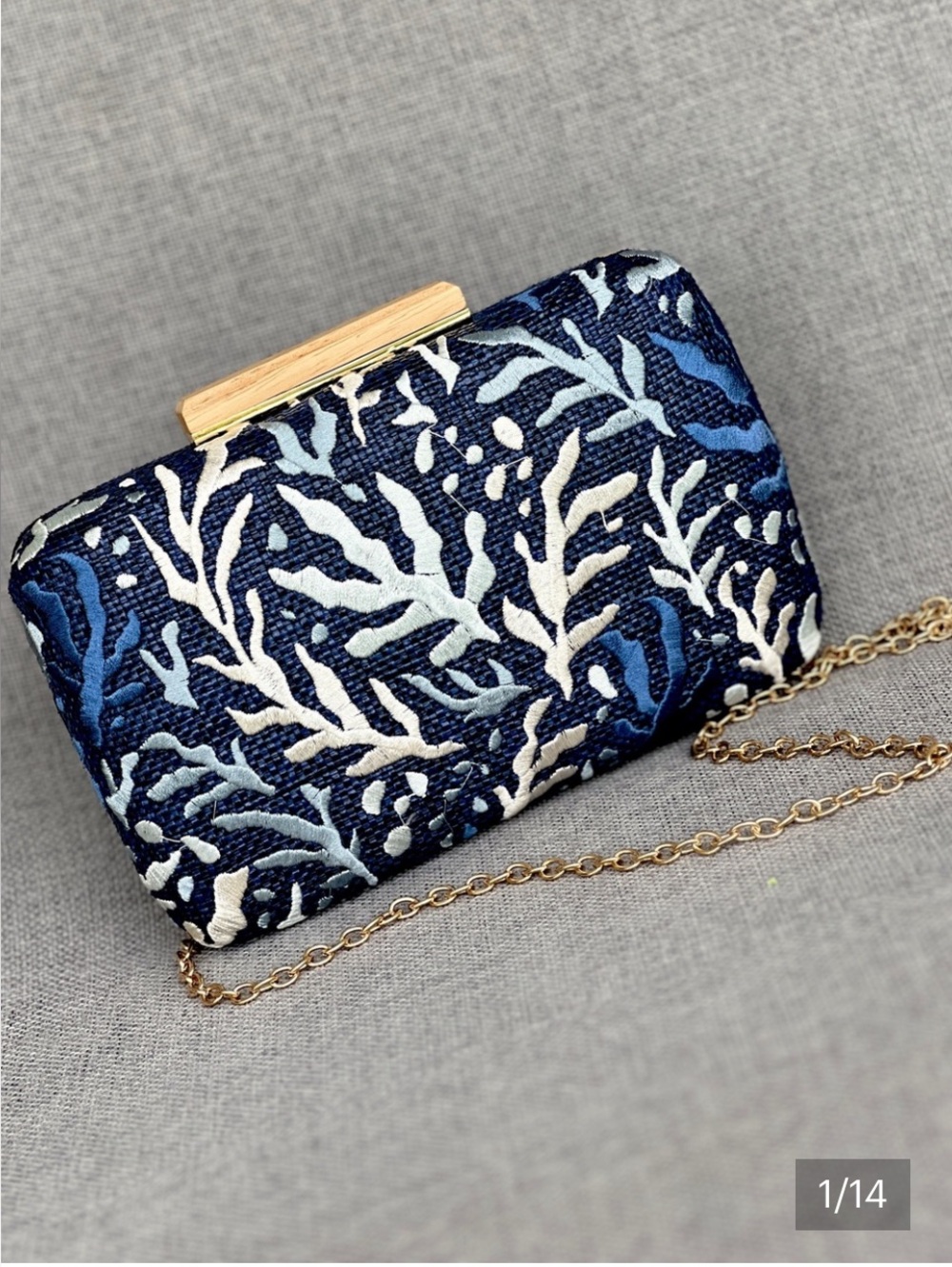 SHIRALEAH Minaudiere clutch on chain nautical sea marine motifs blue NWT